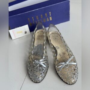 Stuart Weitzman Transparent Silver Studded Flats